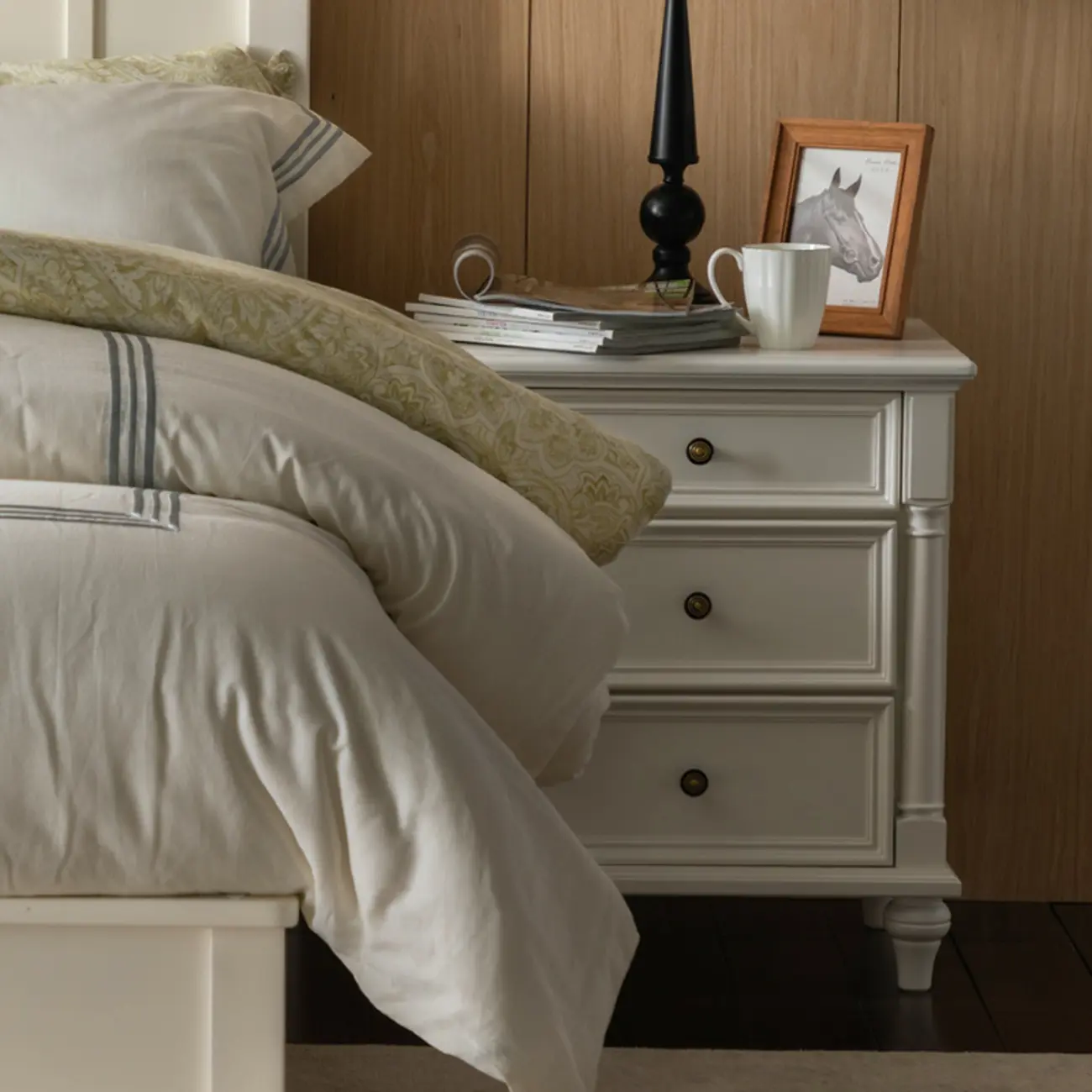 Traditional Ash Wood Nut-Brown 3-Drawer Bedroom Nightstand Image - 7 | homeyfad