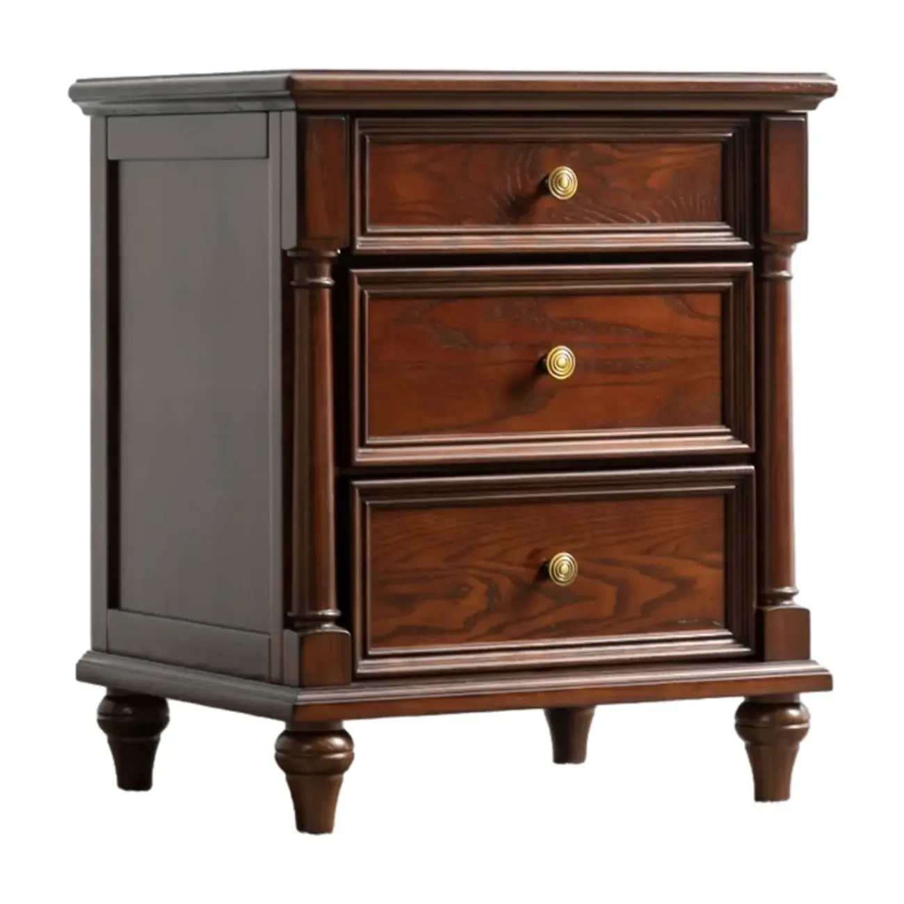 Traditional Ash Wood Nut-Brown 3-Drawer Bedroom Nightstand Image - 13