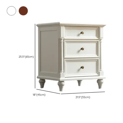 Traditional Ash Wood Nut-Brown 3-Drawer Bedroom Nightstand #size