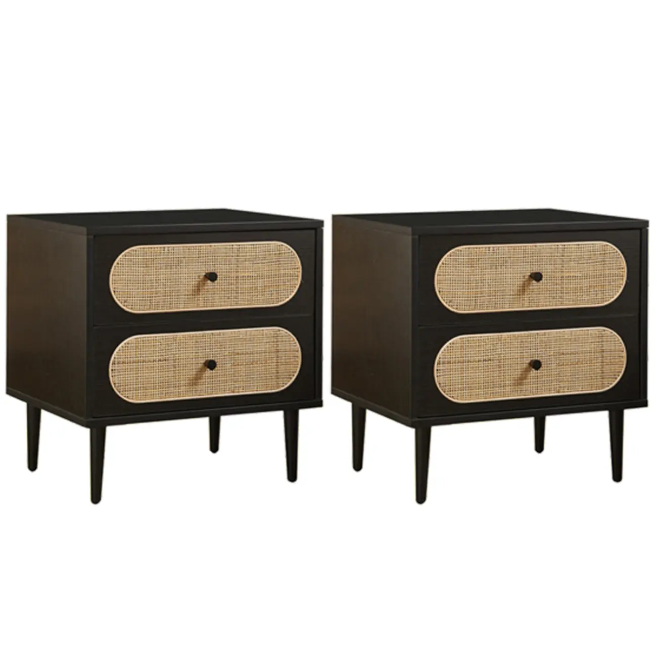 Modern Rattan Espresso Wood 2-Drawer Nightstand Image - 4 | homeyfad