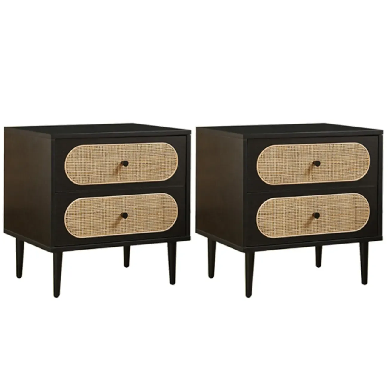 Modern Rattan Espresso Wood 2-Drawer Nightstand Image - 4