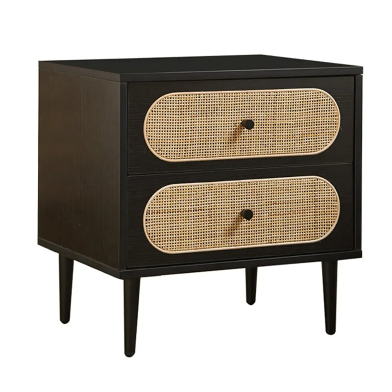 Modern Rattan Espresso Wood 2-Drawer Nightstand Image - 5 | homeyfad