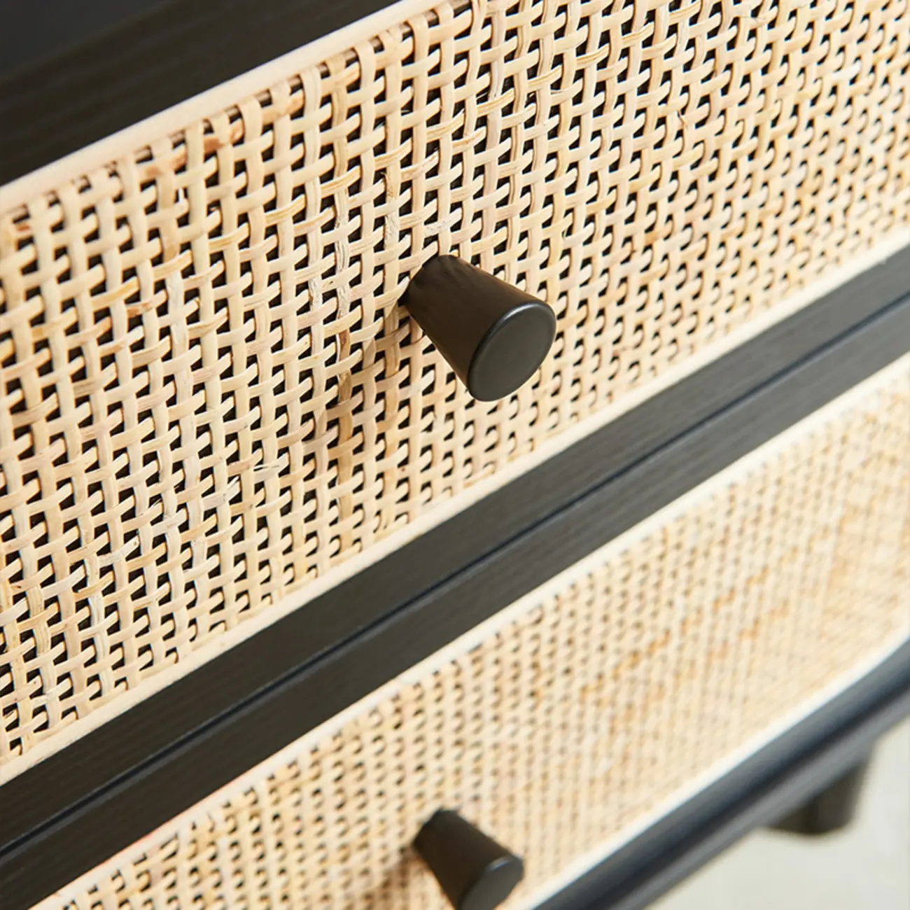 Modern Rattan Espresso Wood 2-Drawer Nightstand Image - 8 | homeyfad