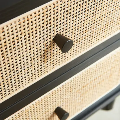 Modern Rattan Espresso Wood 2-Drawer Nightstand Image - 8