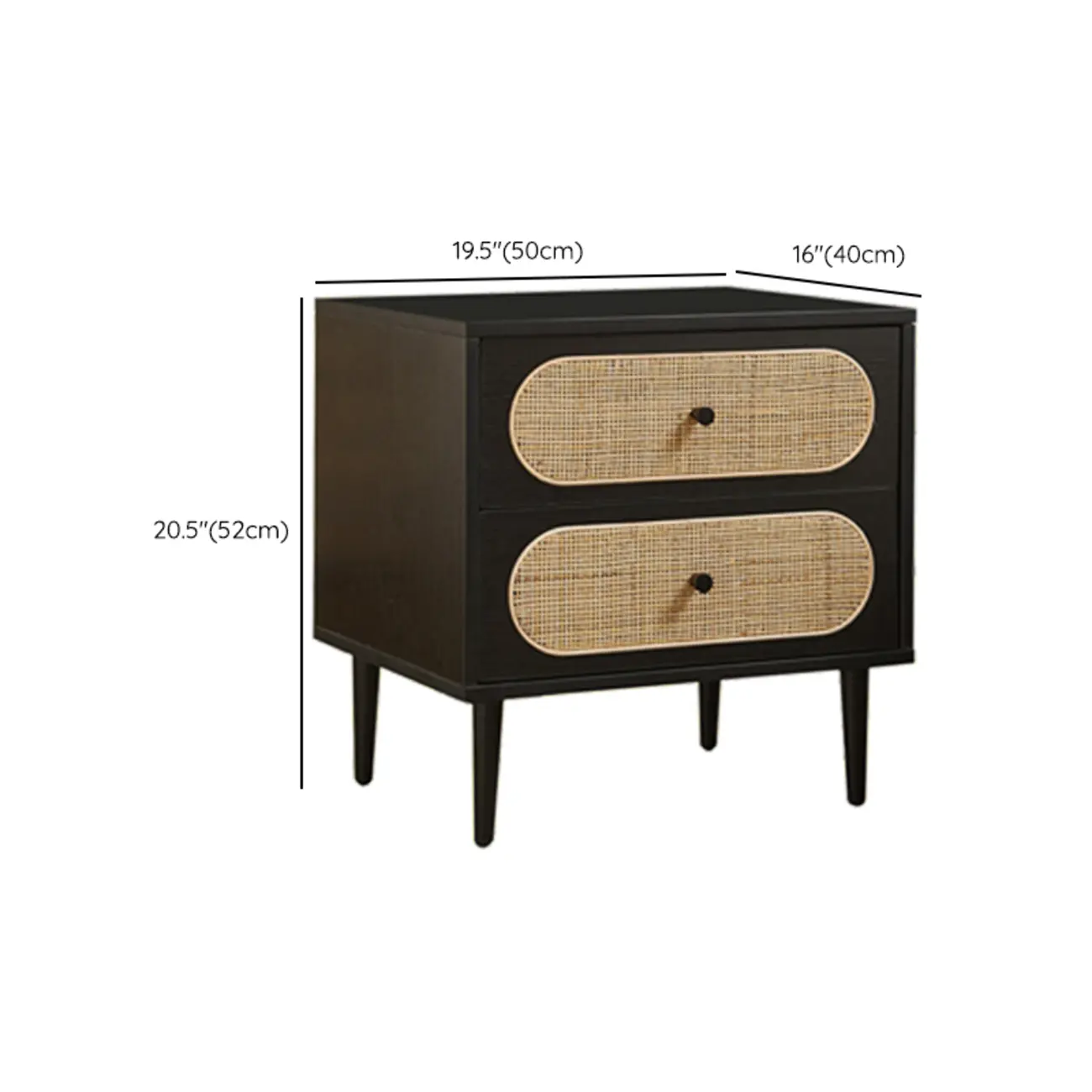 Modern Rattan Espresso Wood 2-Drawer Nightstand #size | homeyfad