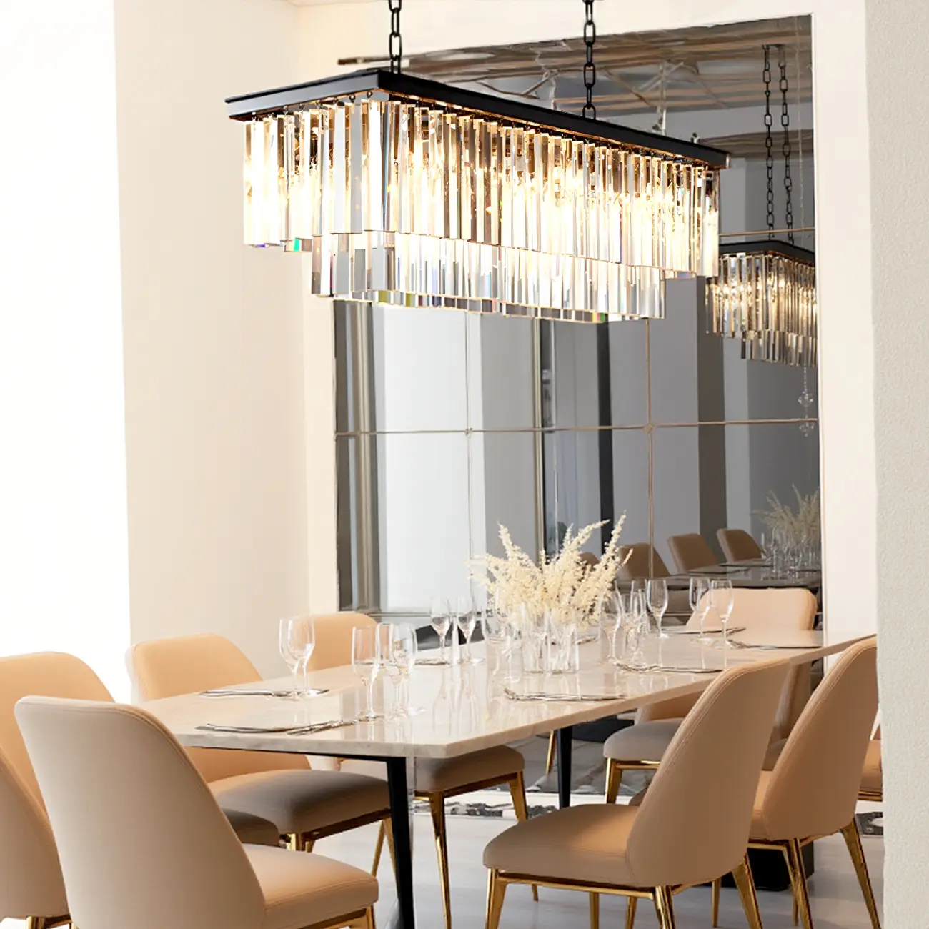 Modern Crystal Amber Linear Island Pendant Light for Kitchen Image - 1 | homeyfad