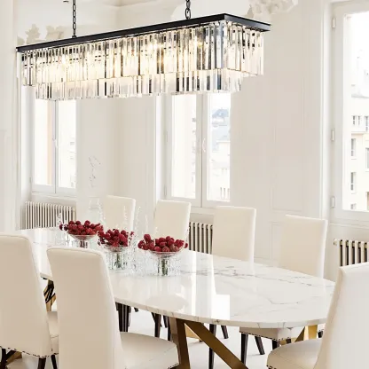 Modern Crystal Amber Linear Island Pendant Light for Kitchen Image - 3