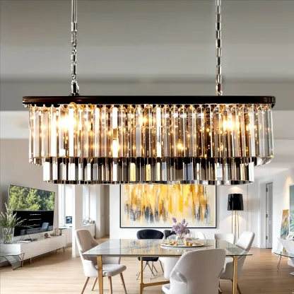 Modern Crystal Amber Linear Island Pendant Light for Kitchen Image - 5