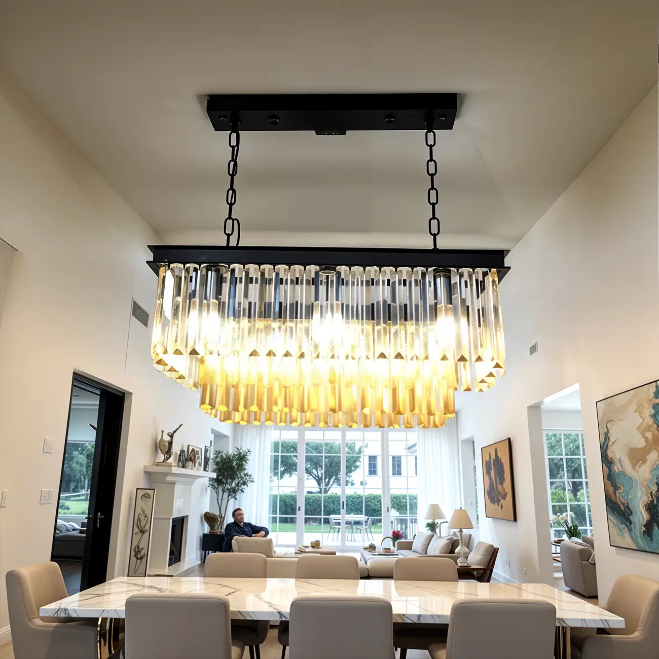 Modern Crystal Amber Linear Island Pendant Light for Kitchen Image - 6 | homeyfad