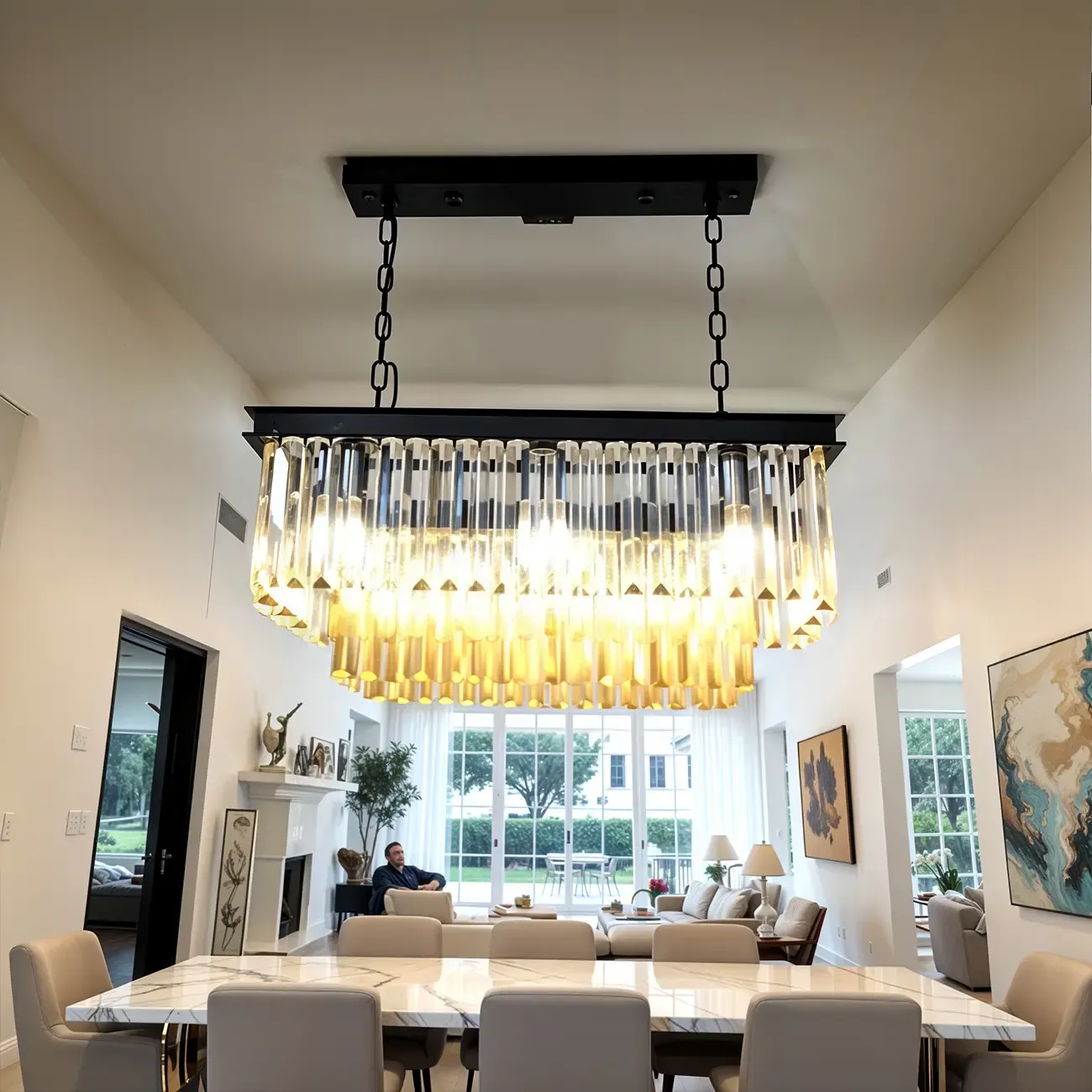 Modern Crystal Amber Linear Island Pendant Light for Kitchen Image - 6