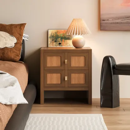 Vintage Solid Wood Artistic Floral 2-Drawer Nightstand Image - 3