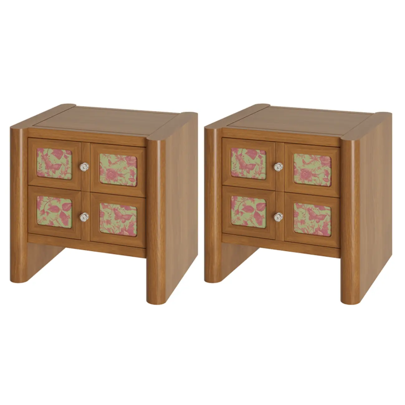 Vintage Solid Wood Artistic Floral 2-Drawer Nightstand Image - 6 | homeyfad