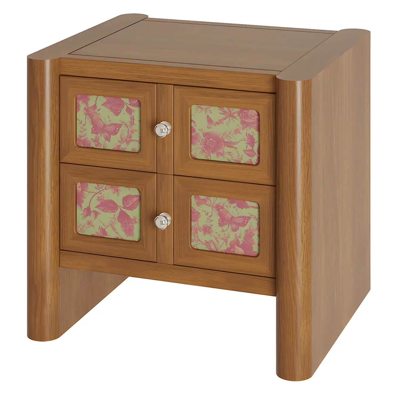 Vintage Solid Wood Artistic Floral 2-Drawer Nightstand Image - 8 | homeyfad