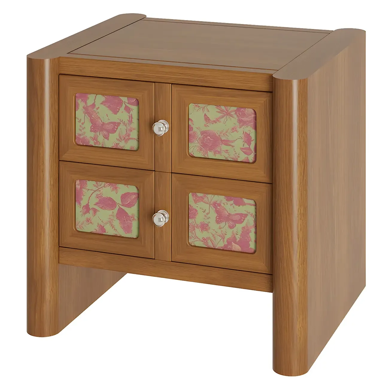 Vintage Solid Wood Artistic Floral 2-Drawer Nightstand Image - 8