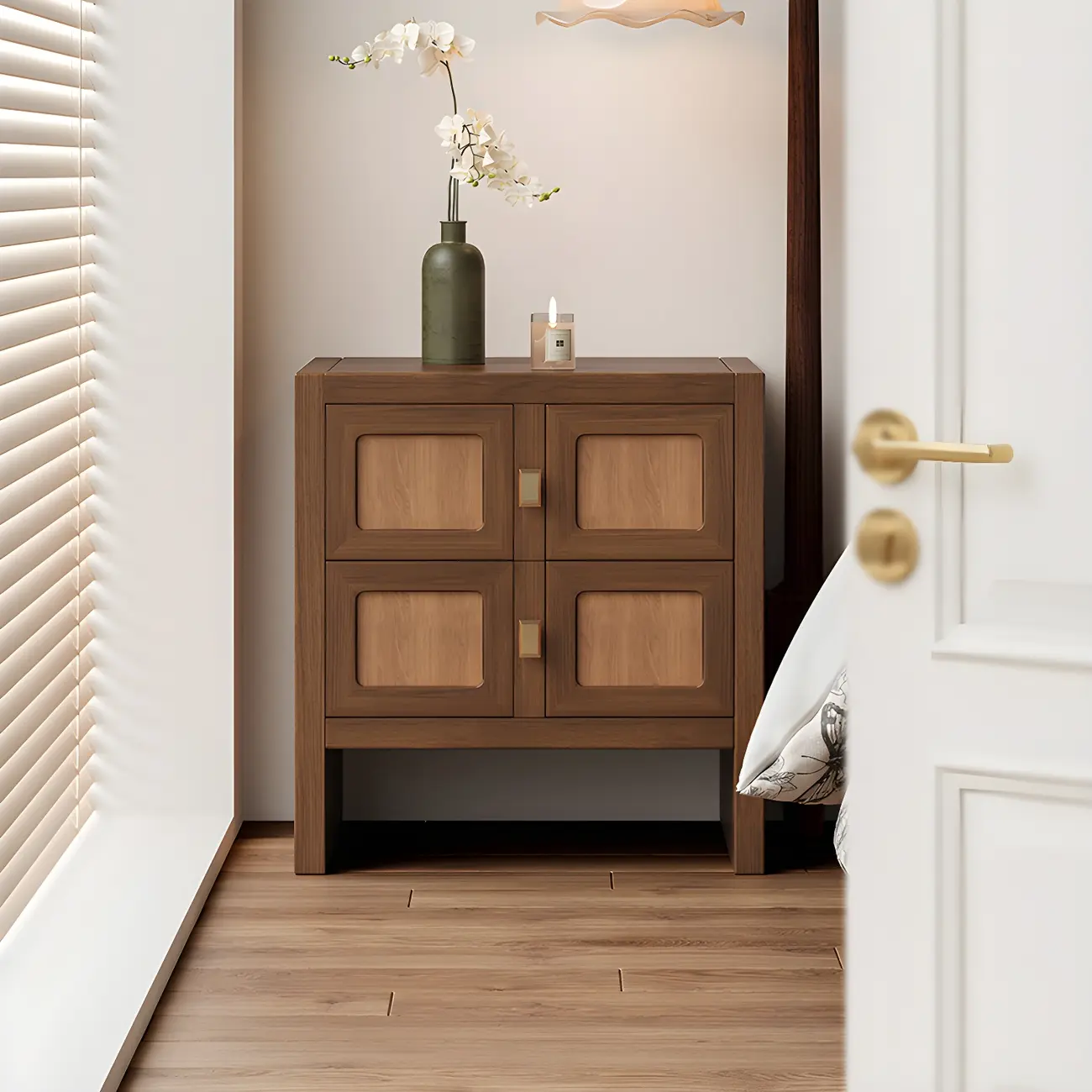 Vintage Solid Wood Artistic Floral 2-Drawer Nightstand Image - 5 | homeyfad