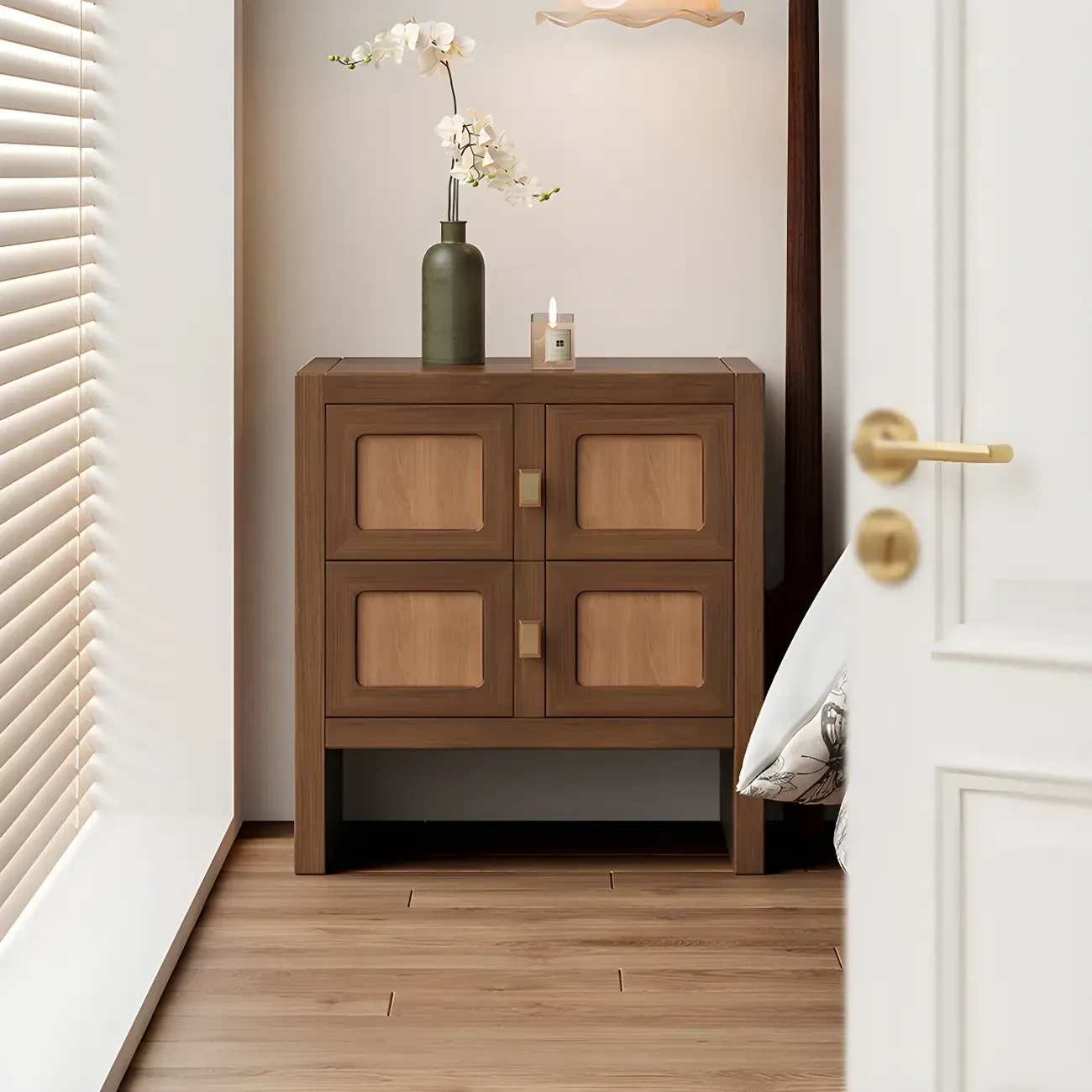 Vintage Solid Wood Artistic Floral 2-Drawer Nightstand Image - 5