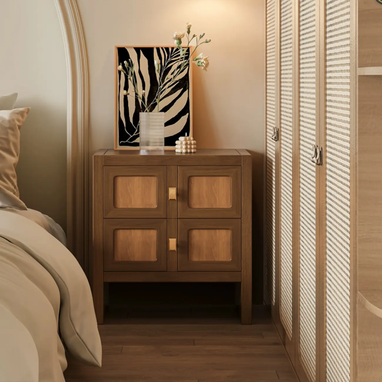 Vintage Solid Wood Artistic Floral 2-Drawer Nightstand Image - 4 | homeyfad