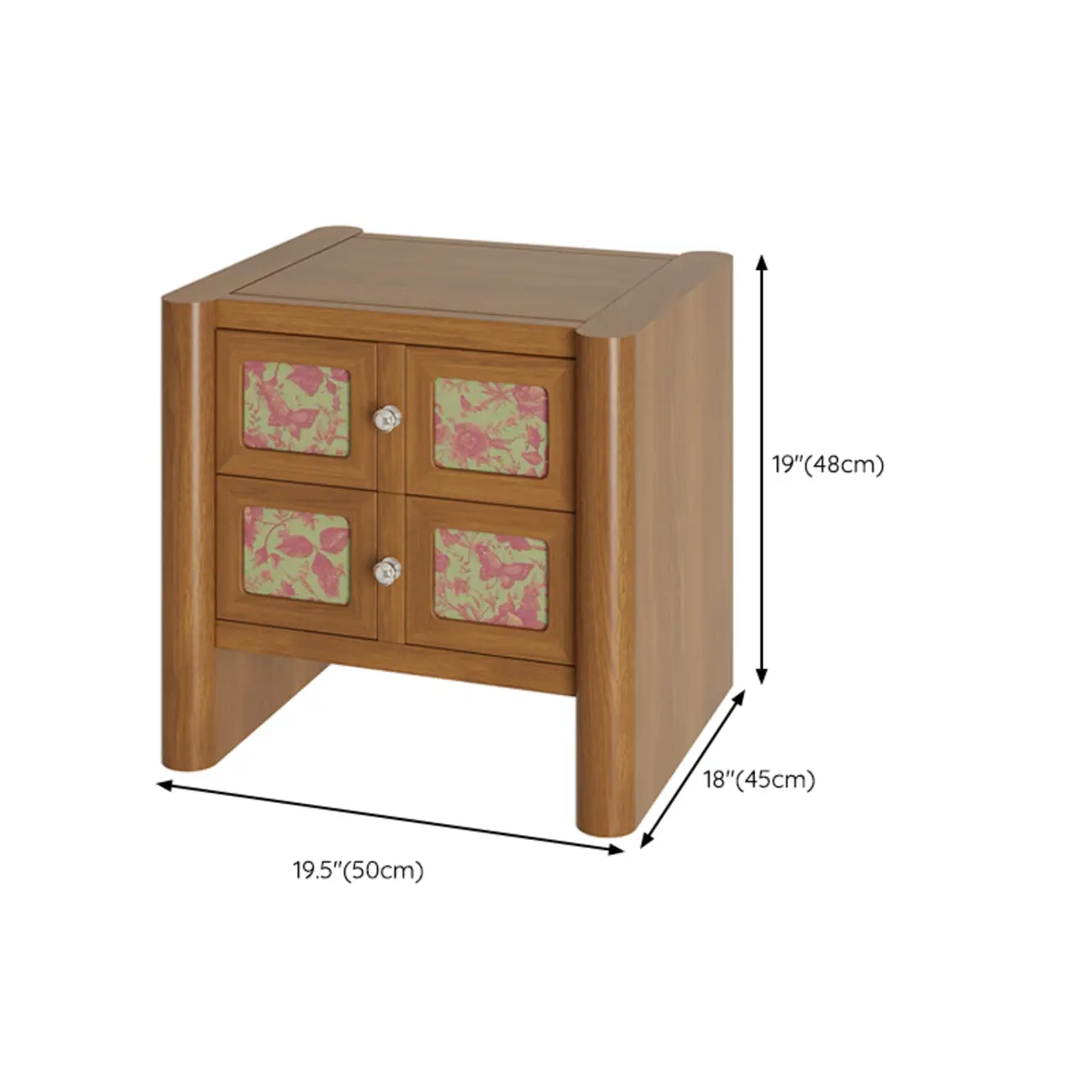 Vintage Solid Wood Artistic Floral 2-Drawer Nightstand Image - 10 | homeyfad