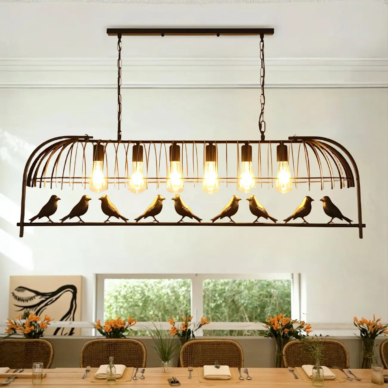 Sleek Black Metal Birdcage Island Pendant Light Image - 2 | homeyfad