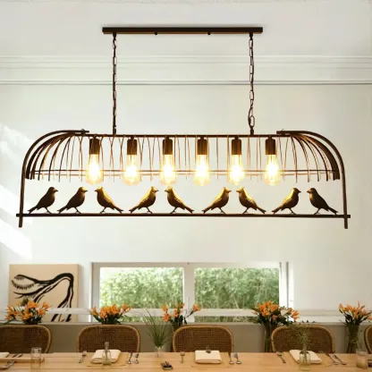 Sleek Black Metal Birdcage Island Pendant Light Image - 2