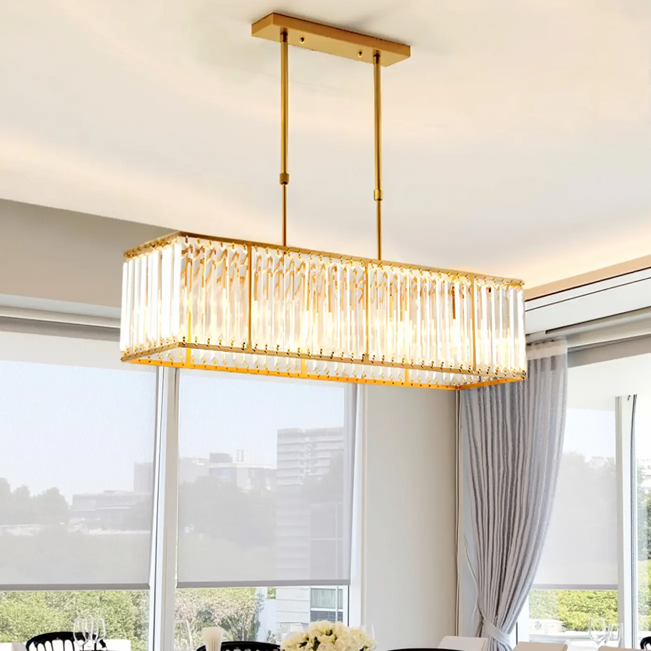 Luxury Crystal Gold Rectangle Island Pendant Light Image - 1 | homeyfad