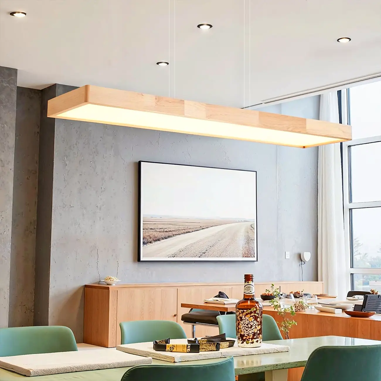 Natural Wood Dimming LED Rectangular Pendant Light Image - 1 | homeyfad