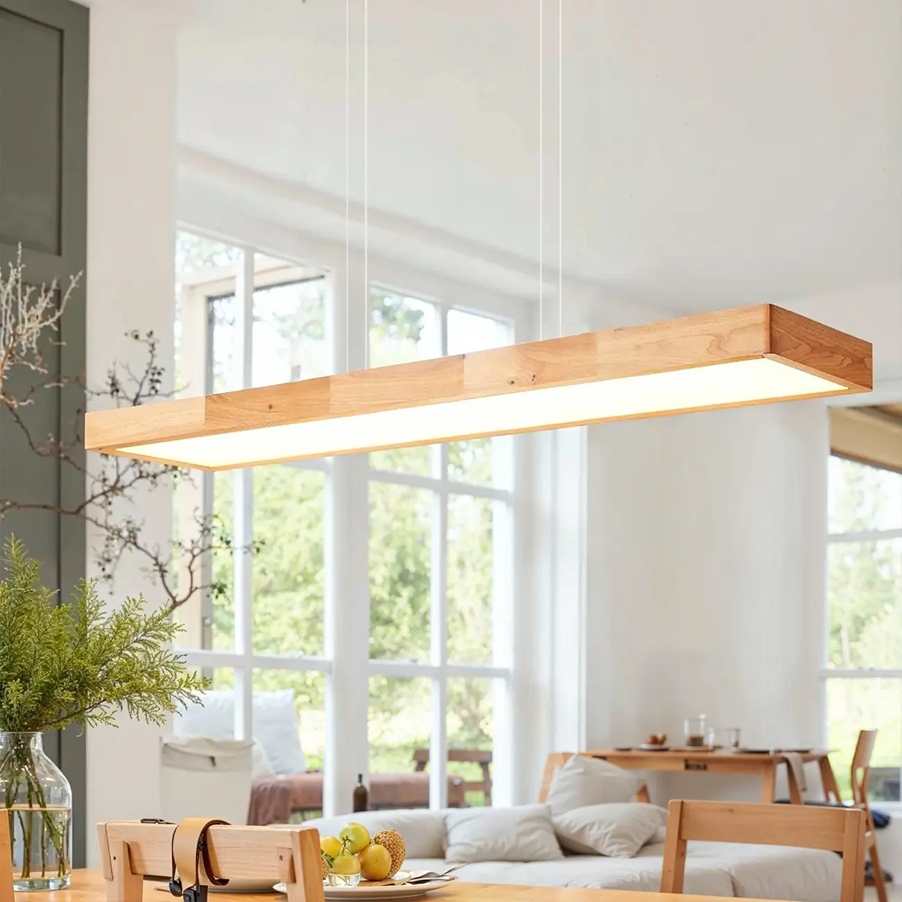 Natural Wood Dimming LED Rectangular Pendant Light Image - 2 | homeyfad