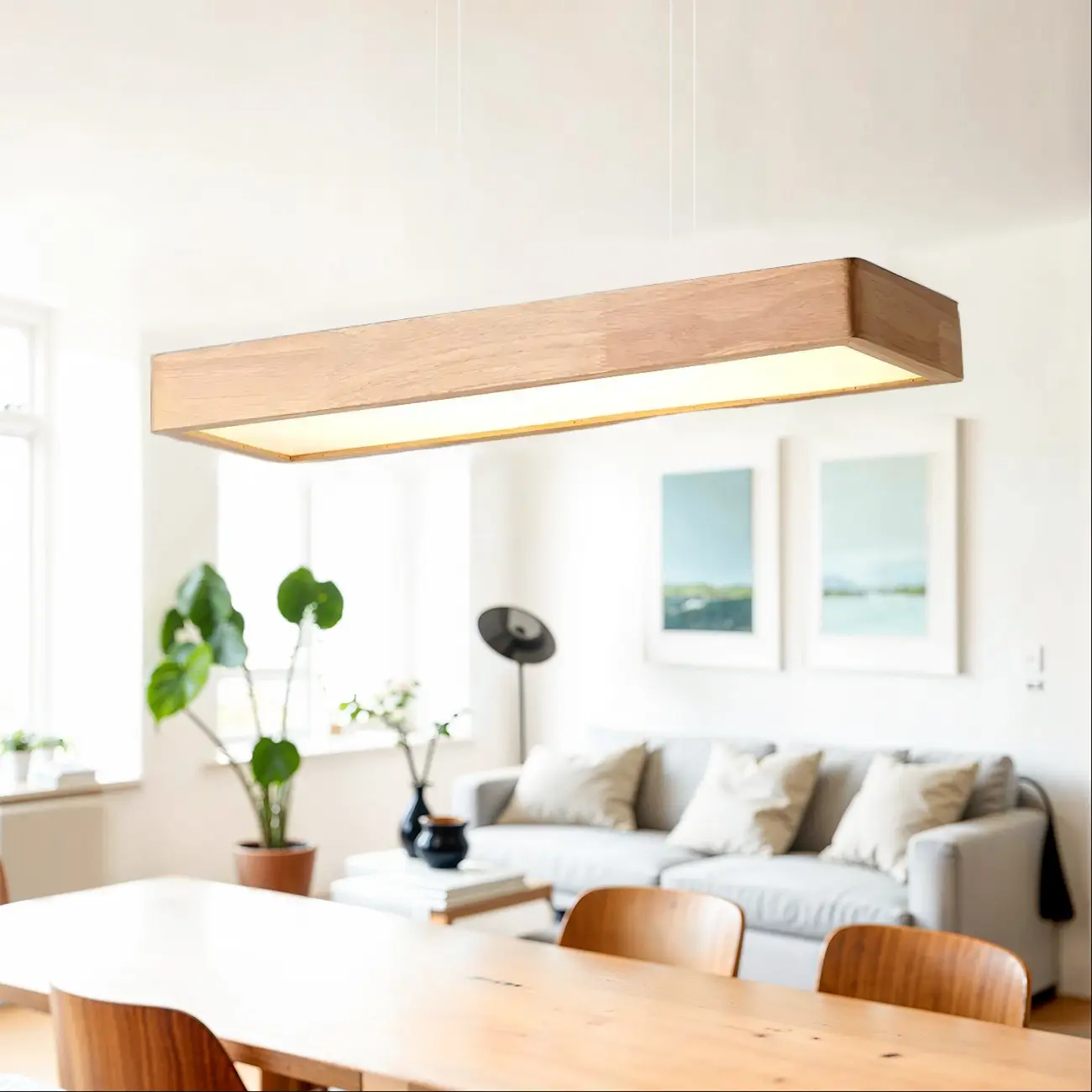 Natural Wood Dimming LED Rectangular Pendant Light Image - 3 | homeyfad