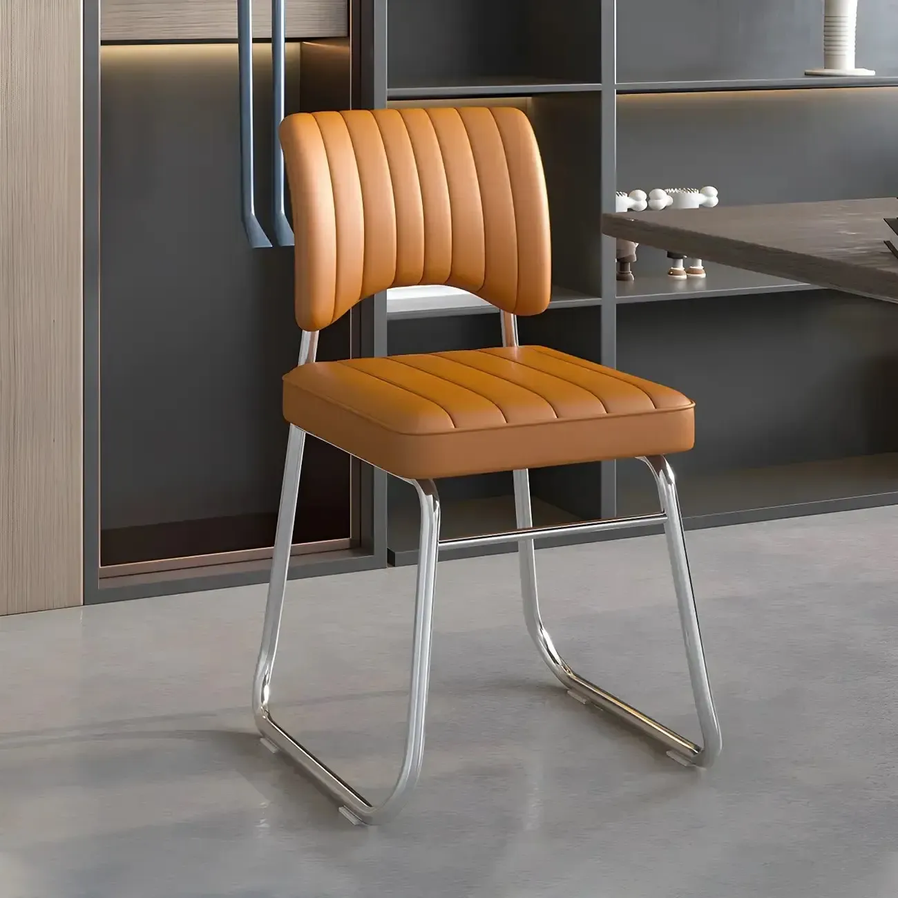 Modern Black Steel Leather Upholstered Office Chair Image - 2