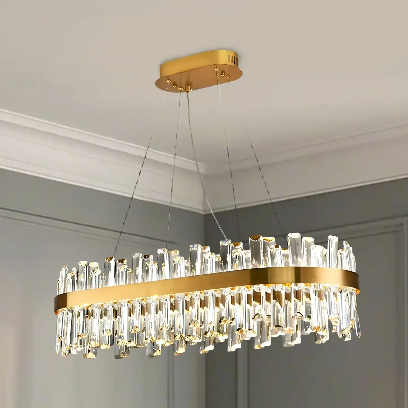 Adjustable Modern Crystal Oval Chandelier for Kitchen Image - 5