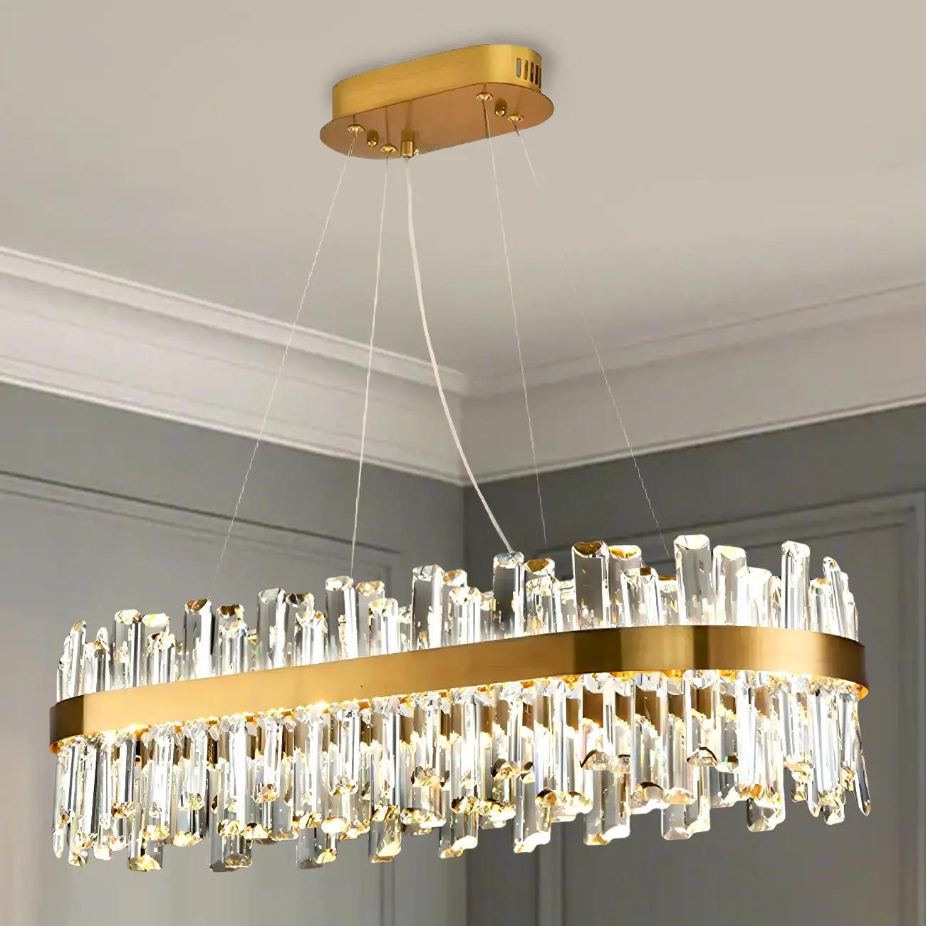 Adjustable Modern Crystal Oval Chandelier for Kitchen Image - 7 | homeyfad