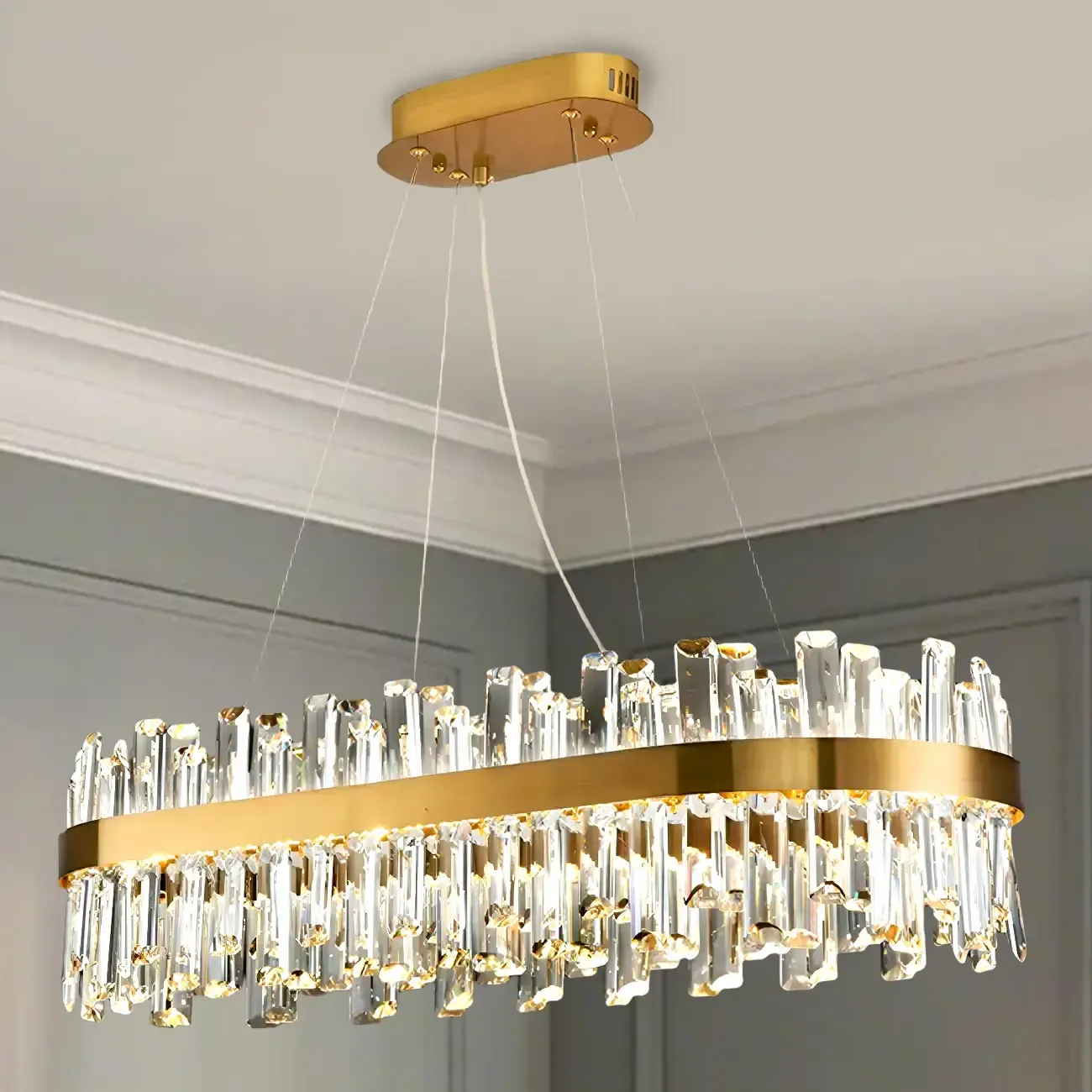 Adjustable Modern Crystal Oval Chandelier for Kitchen Image - 7