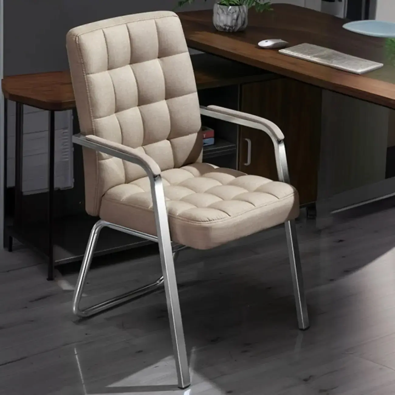 Modern Beige Fabric Metal Frame Office Chair Image - 1 | homeyfad