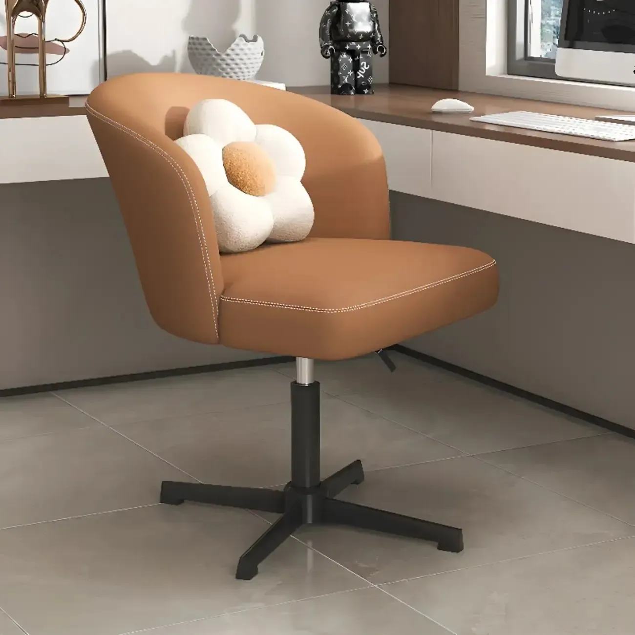Elegant Orange Leather Swivel Office Chair Image - 1