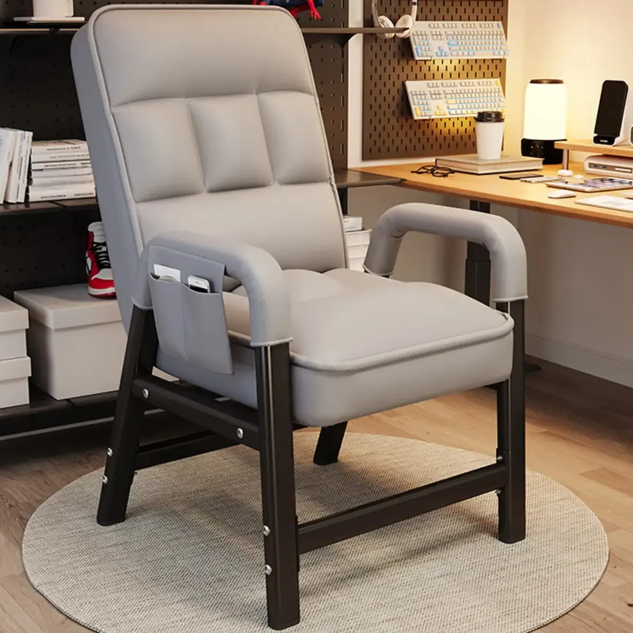 Modern Grey Upholstered 4-Leg Office Chair Image - 1 | homeyfad