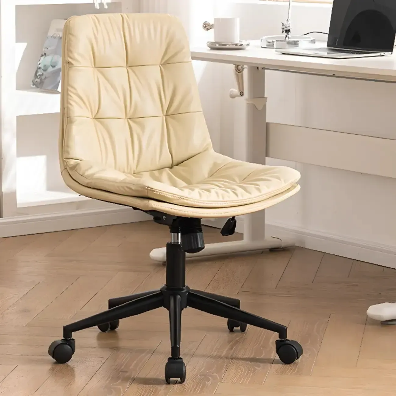 Modern Beige Leathaire Adjustable Swivel Office Chair Image - 1