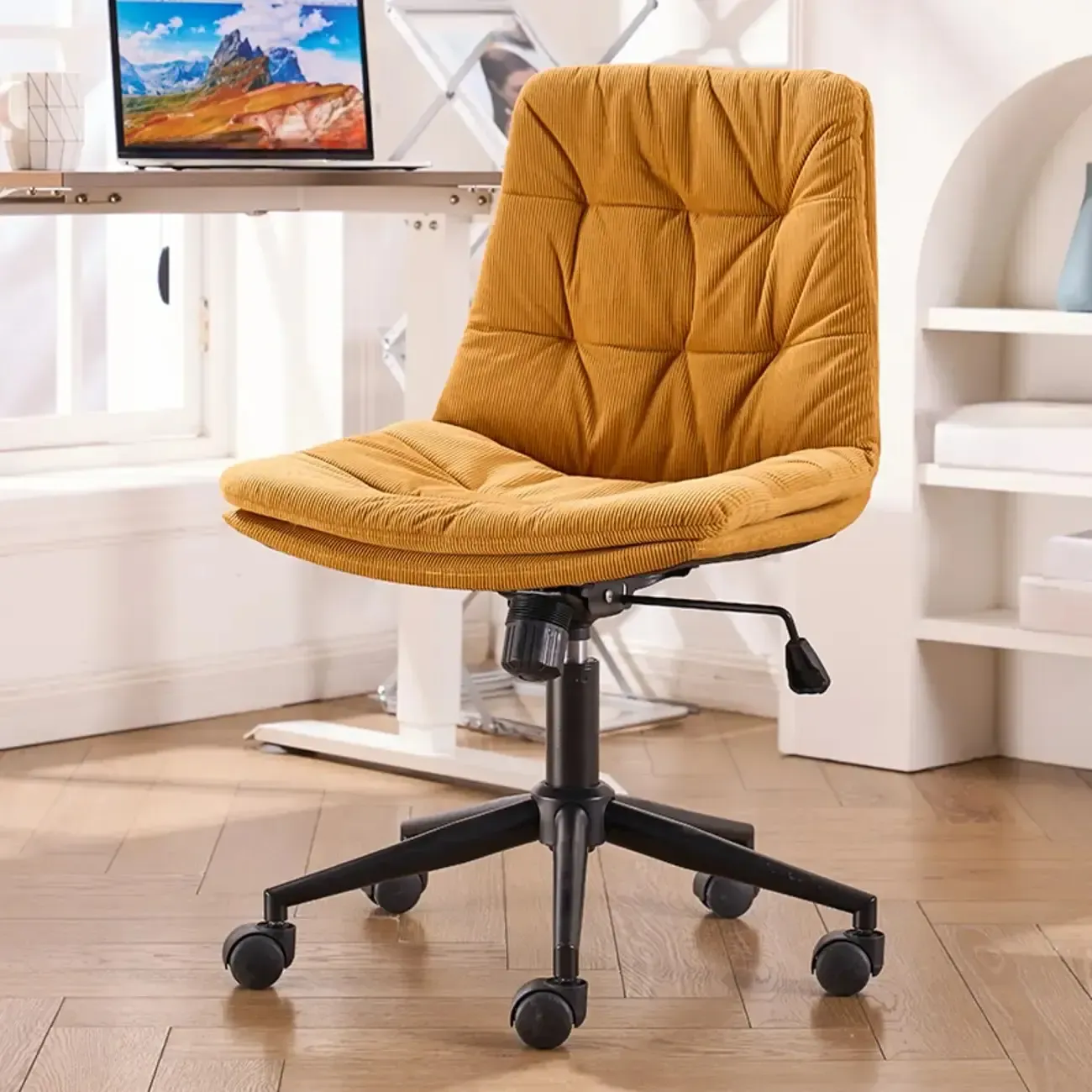 Modern Beige Leathaire Adjustable Swivel Office Chair Image - 7