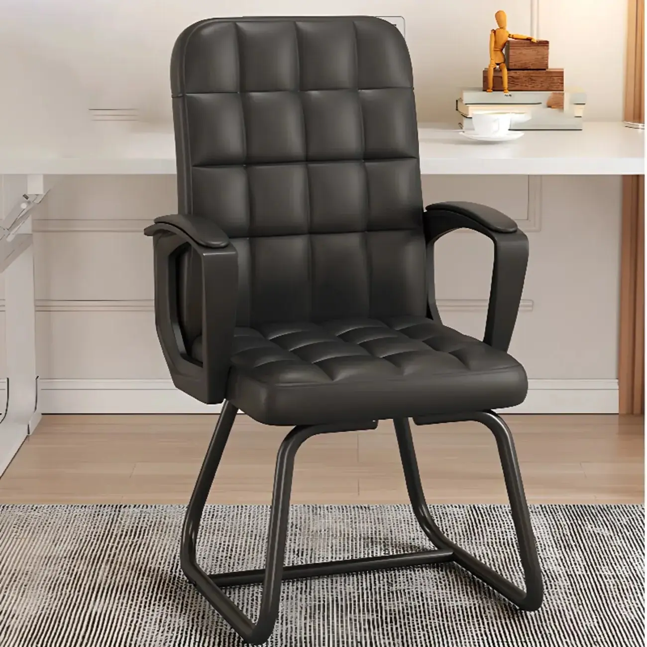 Solid Black Leather Tufted Office Chair Image - 1 | homeyfad