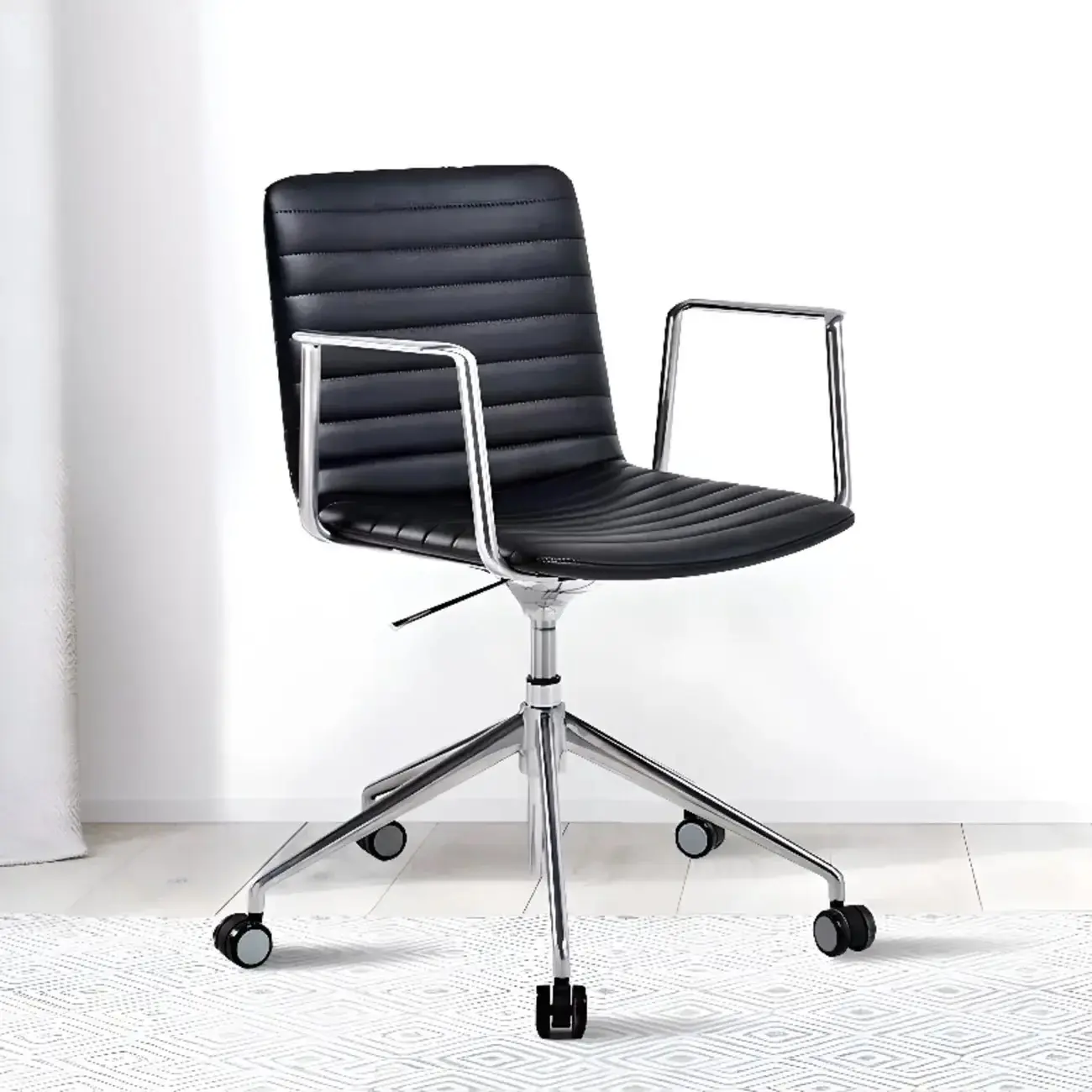 Modern Black Leather Metal Adjustable Swivel Office Chair Image - 1 | homeyfad