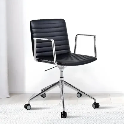 Modern Black Leather Metal Adjustable Swivel Office Chair Image - 1