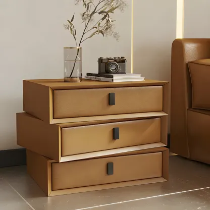 Compact Orange Faux Leather 3-Drawer Stacked Nightstand Image - 5