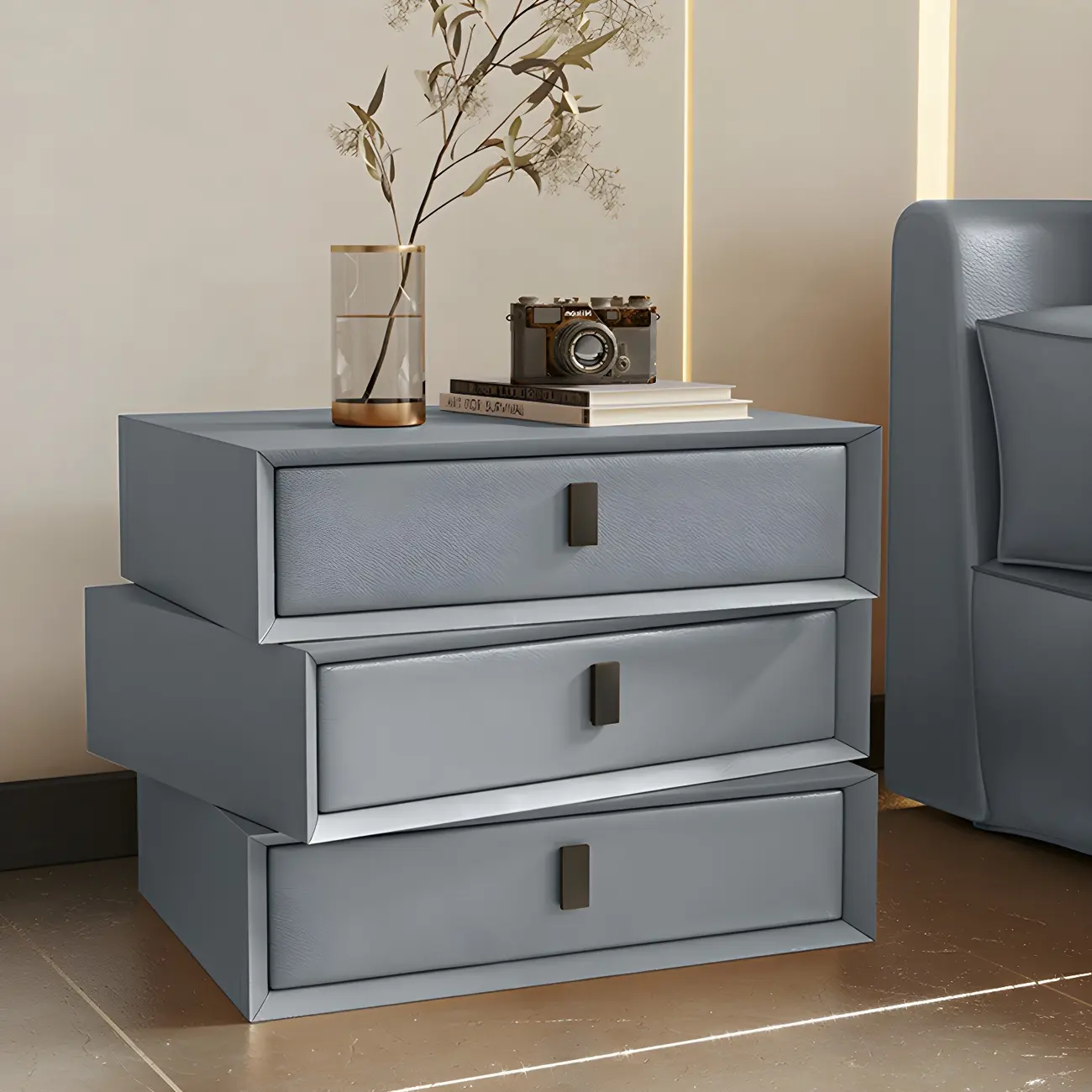 Compact Orange Faux Leather 3-Drawer Stacked Nightstand Image - 7 | homeyfad