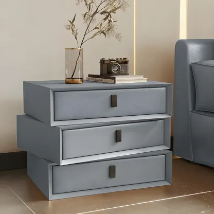 Compact Orange Faux Leather 3-Drawer Stacked Nightstand Image - 7