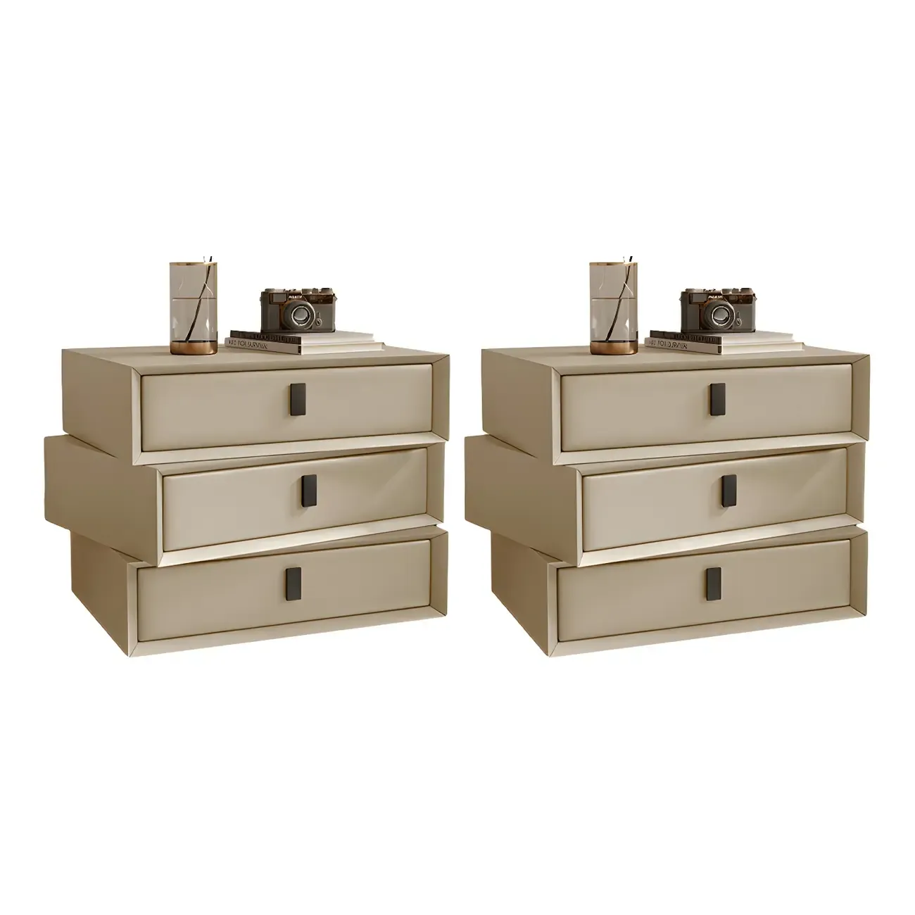 Compact Orange Faux Leather 3-Drawer Stacked Nightstand Image - 9