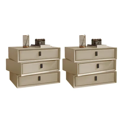 Compact Orange Faux Leather 3-Drawer Stacked Nightstand Image - 9