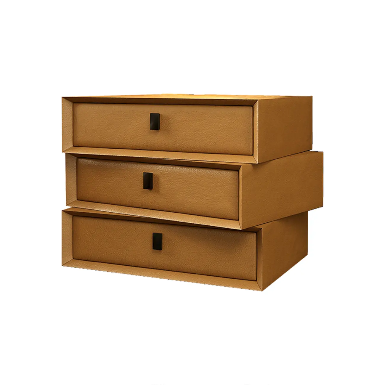 Compact Orange Faux Leather 3-Drawer Stacked Nightstand Image - 10 | homeyfad