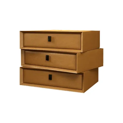 Compact Orange Faux Leather 3-Drawer Stacked Nightstand Image - 10