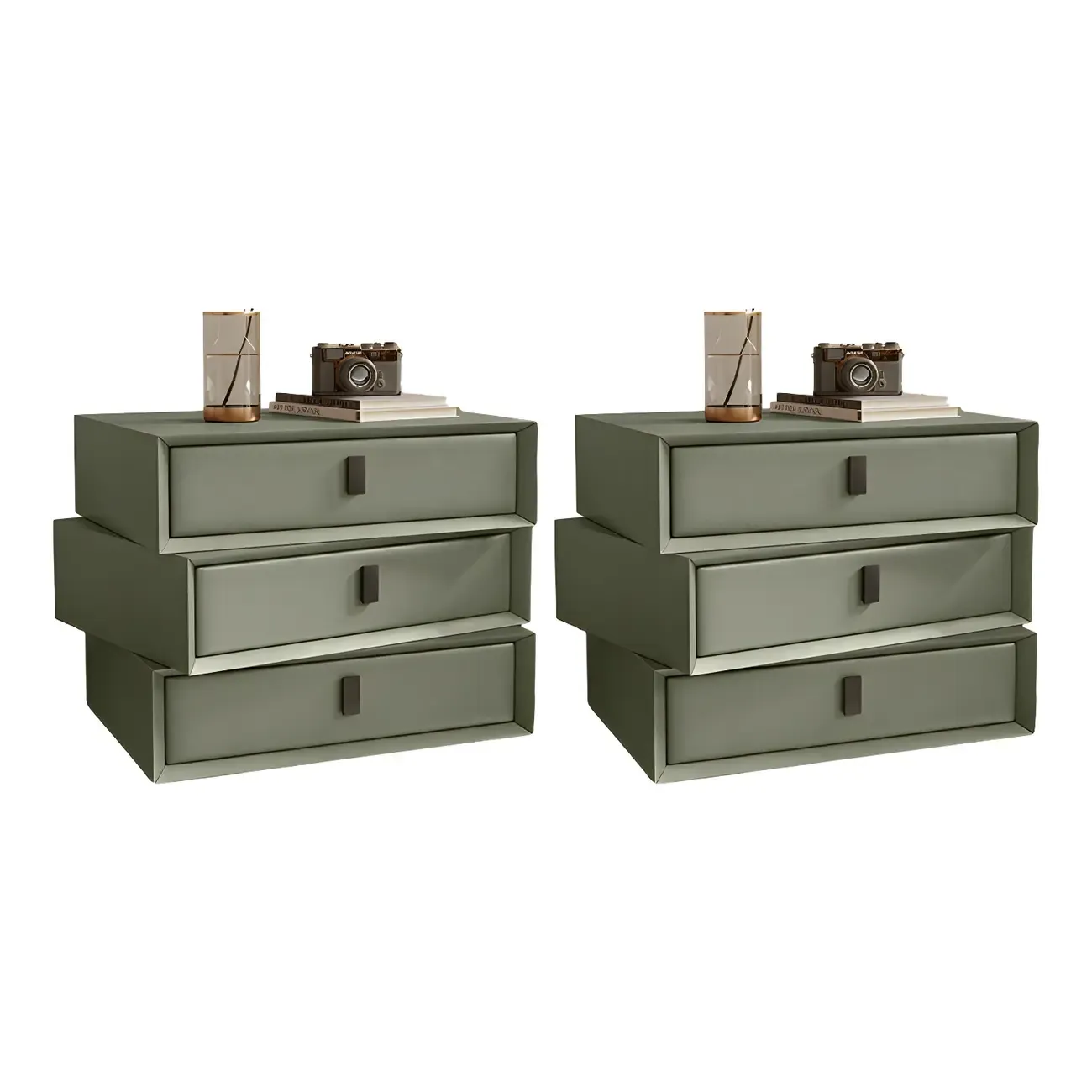 Compact Orange Faux Leather 3-Drawer Stacked Nightstand Image - 11