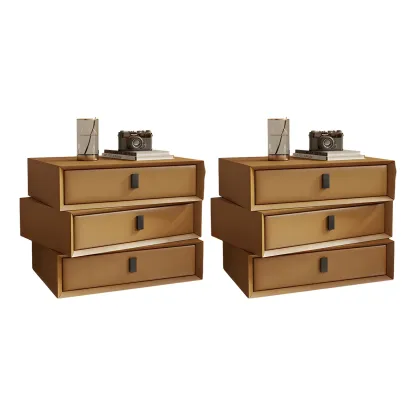 Compact Orange Faux Leather 3-Drawer Stacked Nightstand Image - 13