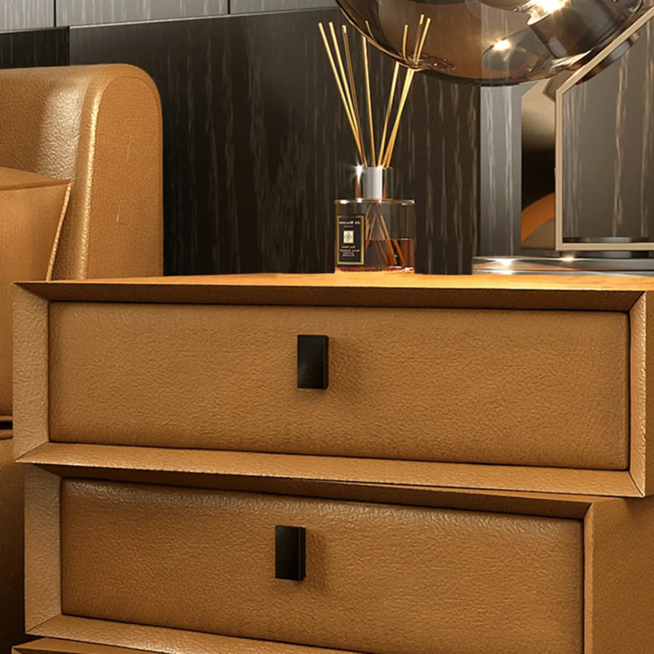 Compact Orange Faux Leather 3-Drawer Stacked Nightstand Image - 14 | homeyfad